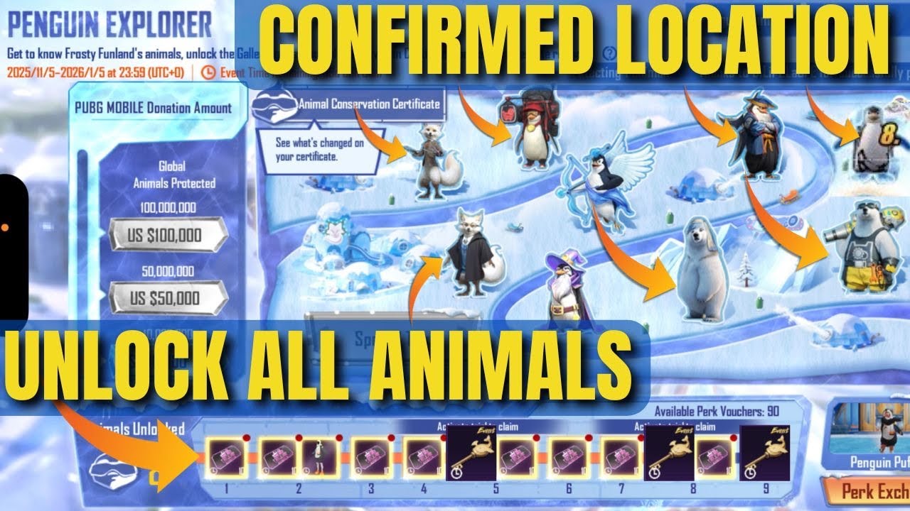 HOW TO COMPLETE PENGUIN EXPLORER ANIMALS | CONFIRMED ANIMAL LOCATIONS PUBG MOBILE/BGMI