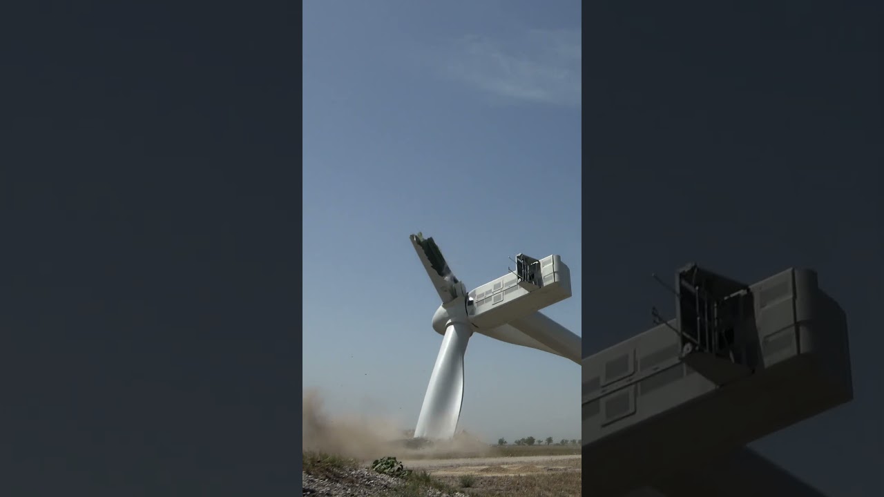 SOUND UP!! WIND TURBINES CRASHING! #windturbines #demolition #subscribe #shorts