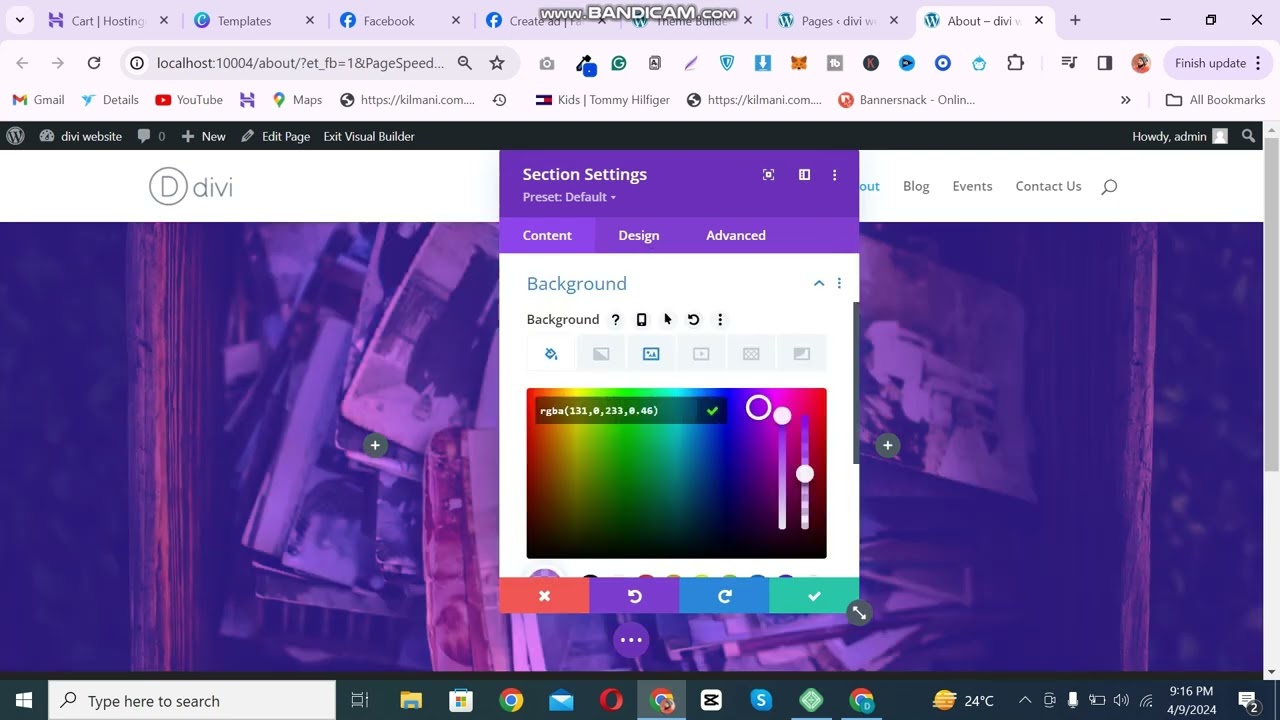 DIVI 4.0 theme - creating full width background images with color overlay (Latest) 2024