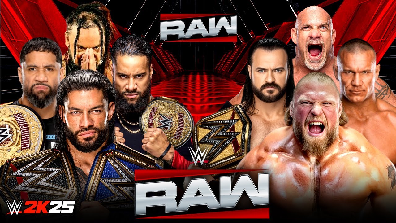 WWE Raw 2K25 The Bloodline vs Brock Lesnar Goldberg Drew Mcintyre Randy Full Match - 22-01-2026