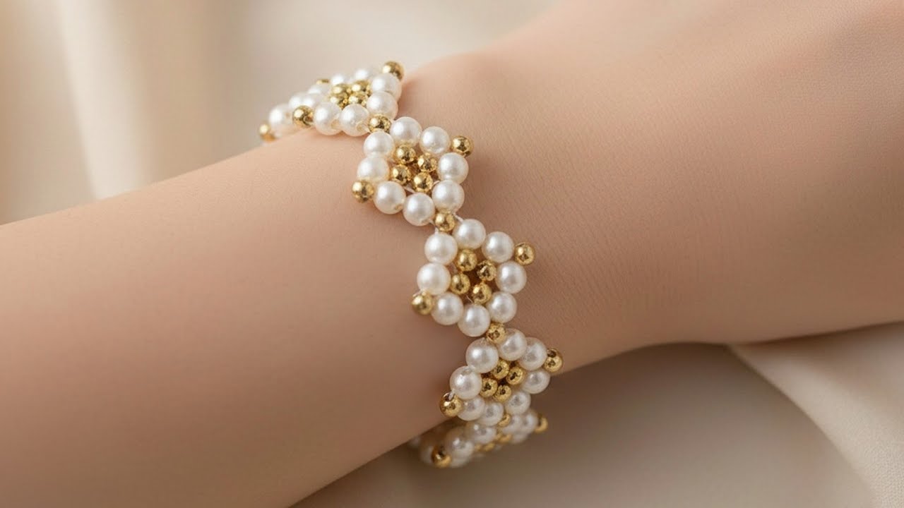 Handmade Pearl Bracelet Design for Girls | Pearl & Gold Jewelry | How to make Bracelet at home #diy 