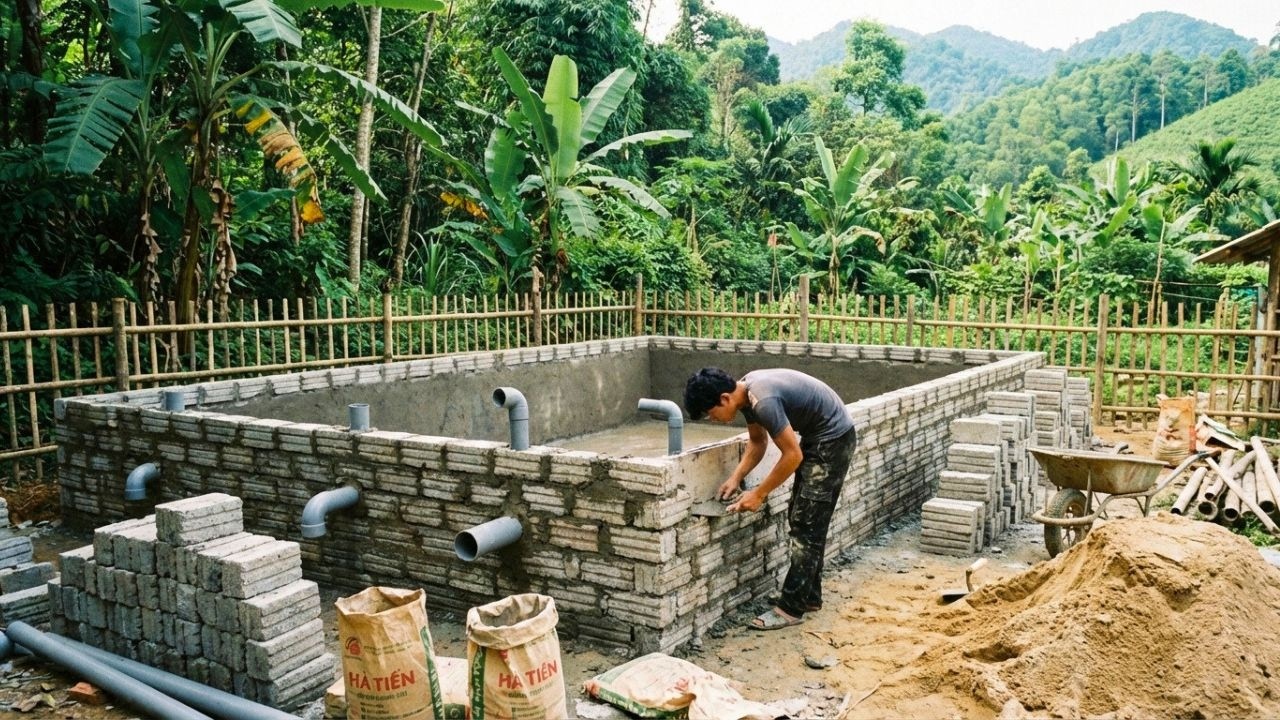 Building a Giant Water Storage Tank to Collect Rainwater as a Backup Water Source for the Farm