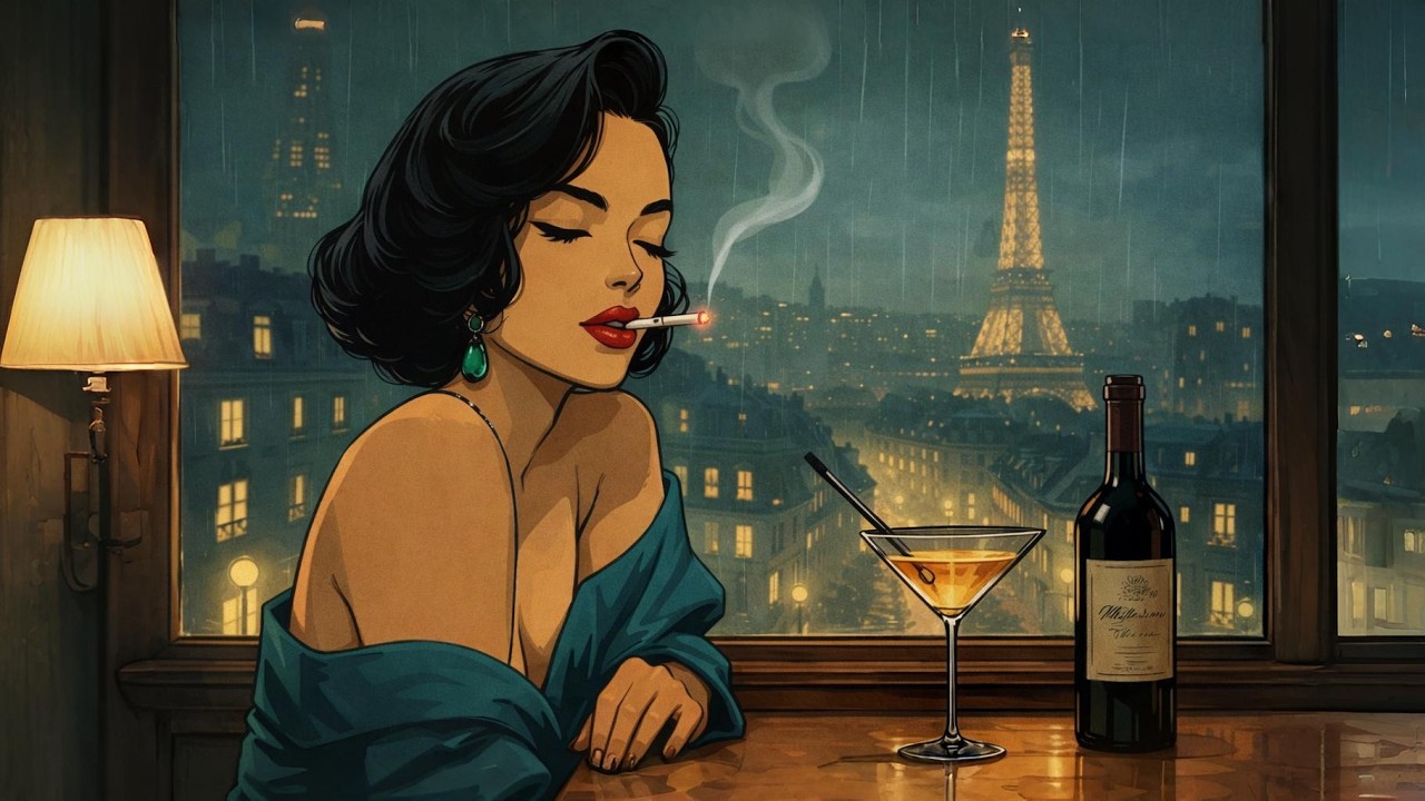 1940s Winter Jazz Lounge — Rainy Paris Night | Cozy Noir Vintage Ambience