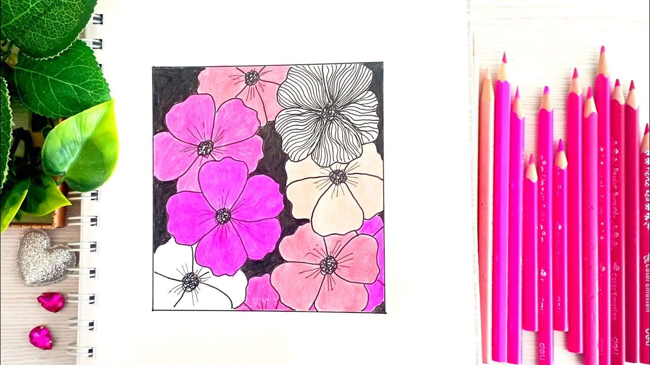 #72 Pink Flowers | Calming Drawing | Art Therapy 🌺