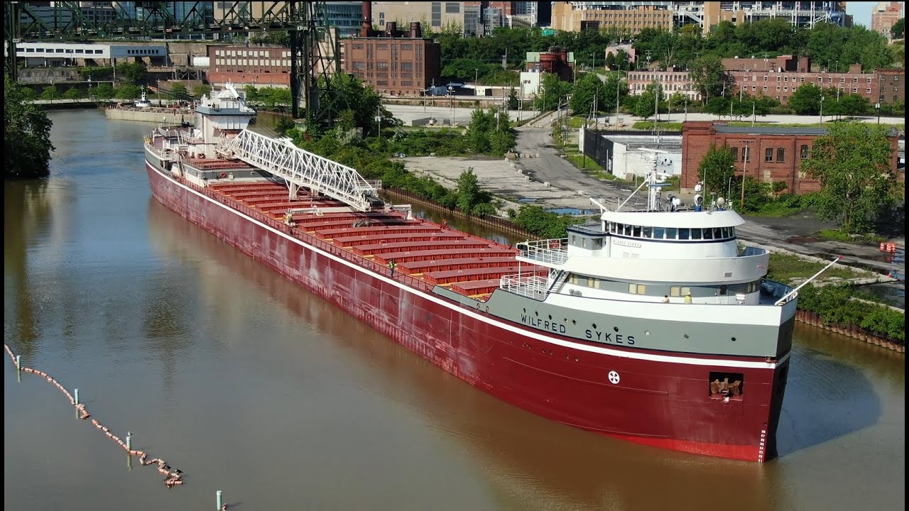Wilfred Sykes rare trip up the Cuyahoga River 1949 built steam ship Cleveland Ohio