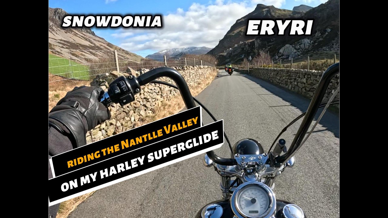 Riding the Nantlle Valley on my Harley Superglide in Snowdonia, Eryri