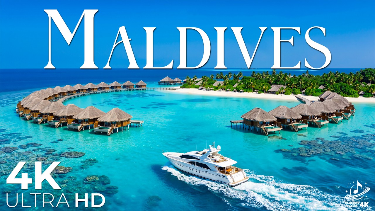 Мальдивы, 4K UHD, тропический рай, кристально чистая вода.