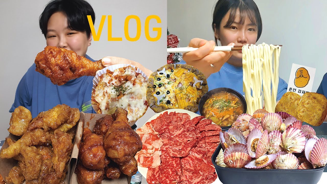 연말엔 집콕 먹방 브이로그 | 한우파티+된장죽 가리비찜+칼국수 교촌치킨 허니레드 김치피자탕수육 피자알볼로 옥수수피자 춘천감자빵 아보카도스무디 Mukbang VLOG