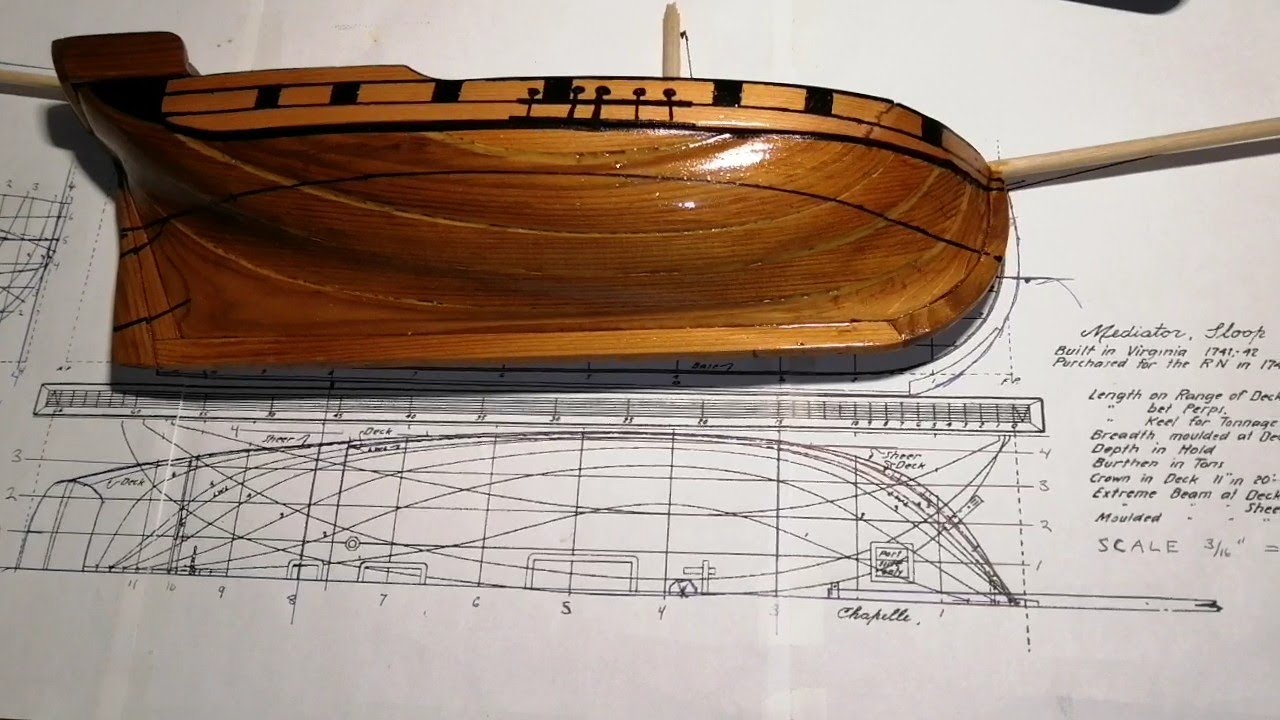 Wooden boat, half model, Mediator