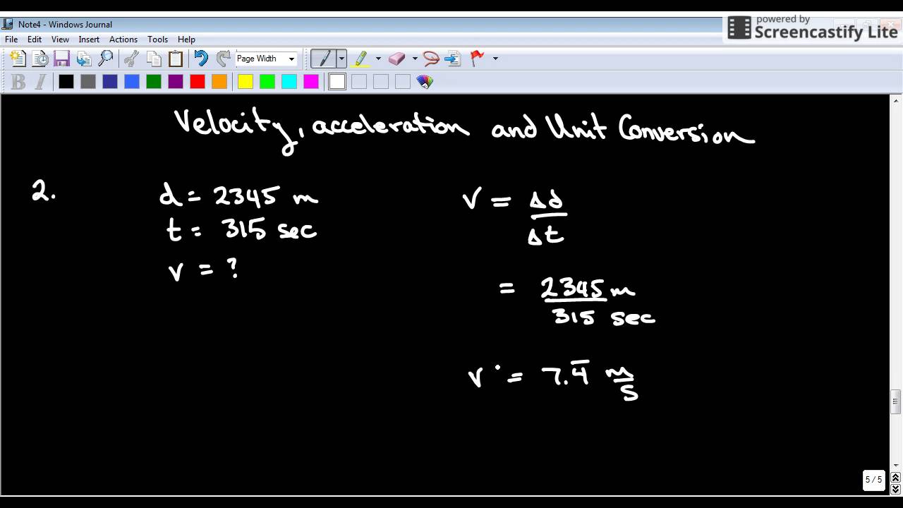Question 2 velocity, acceleration unit conversion