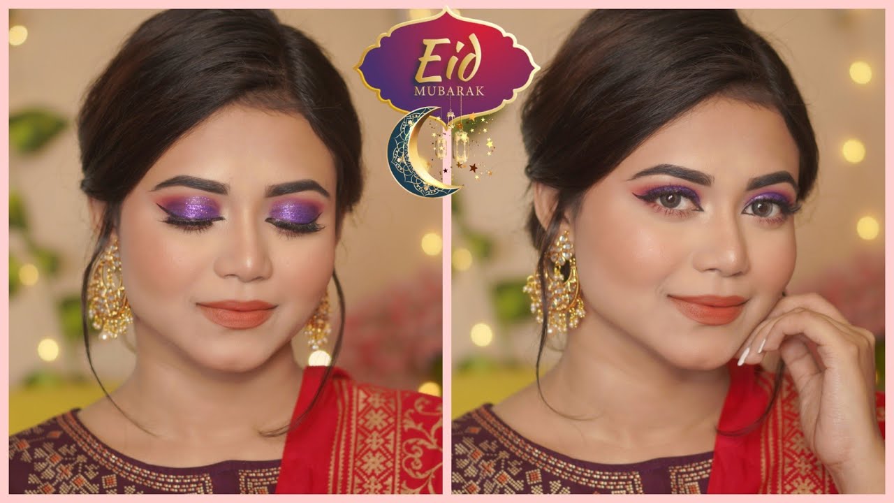 💜Eid Makeup💜#1 | Purple Glitter Glam Makeup | Colorful Makeup for Eid