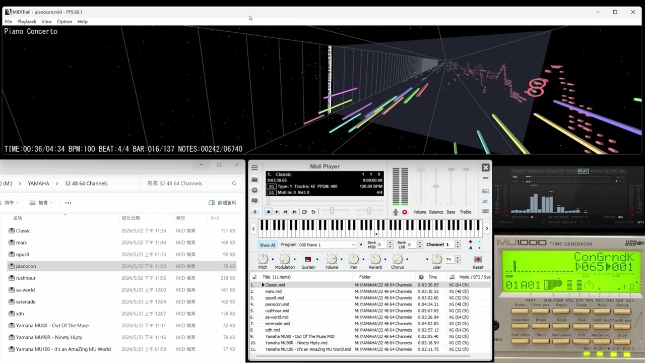 XG MIDI Songs 32/48/64 channels on YAMAHA MU1000