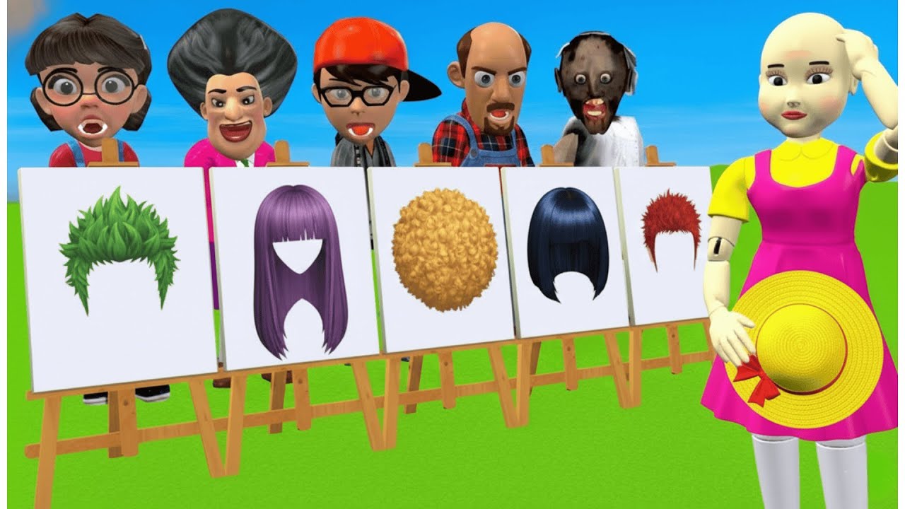 Scary Teacher 3D vs Squid Game Draw Hair Squid Girl Beautiful or Ugly Challenge 5 Times Challenge