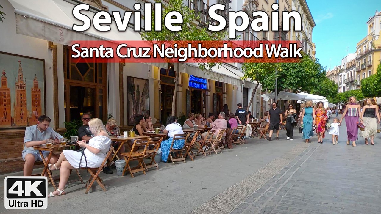Waking Around the Beautiful Neighborhood of Santa Cruz, Seville - 4K Virtual Walking Tour, Spain