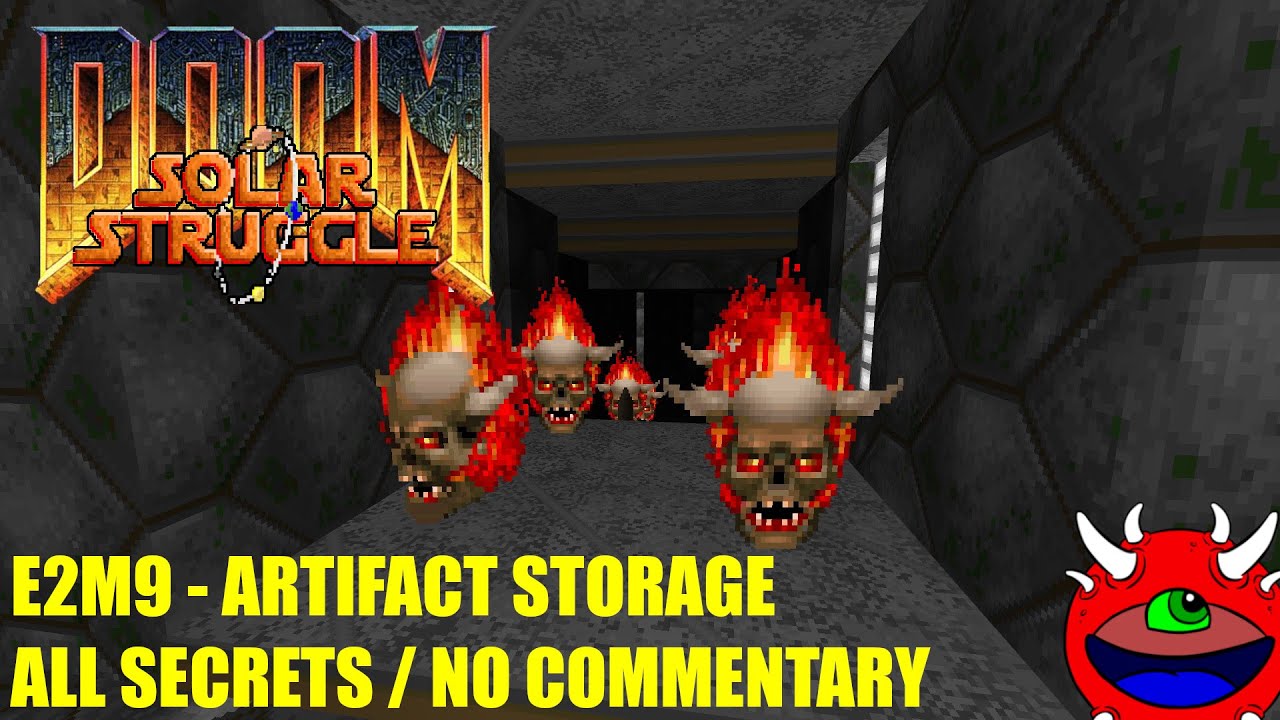 Doom Solar Struggle - E2M9 Artifact Storage - All Secrets No Commentary Gameplay