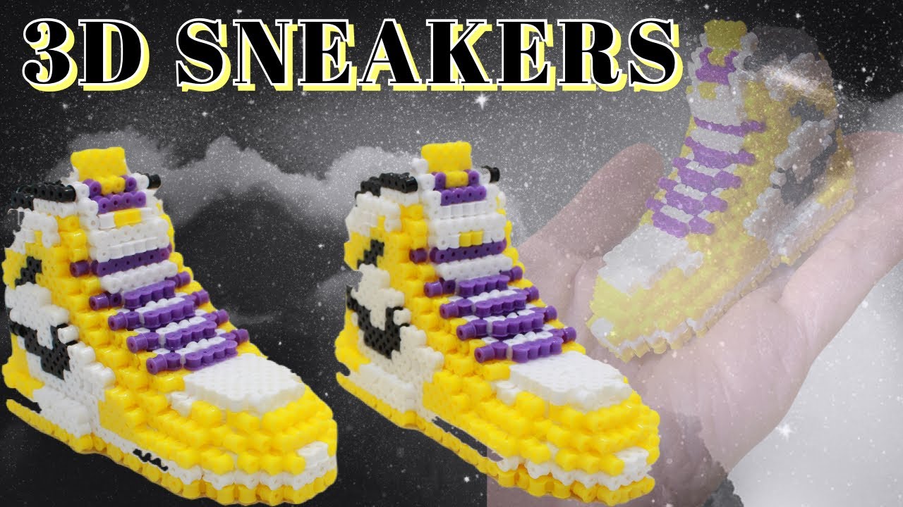 I made Lakers Air Jordan 3D with Perler Beads - Watch How I Built this | 3D Perler