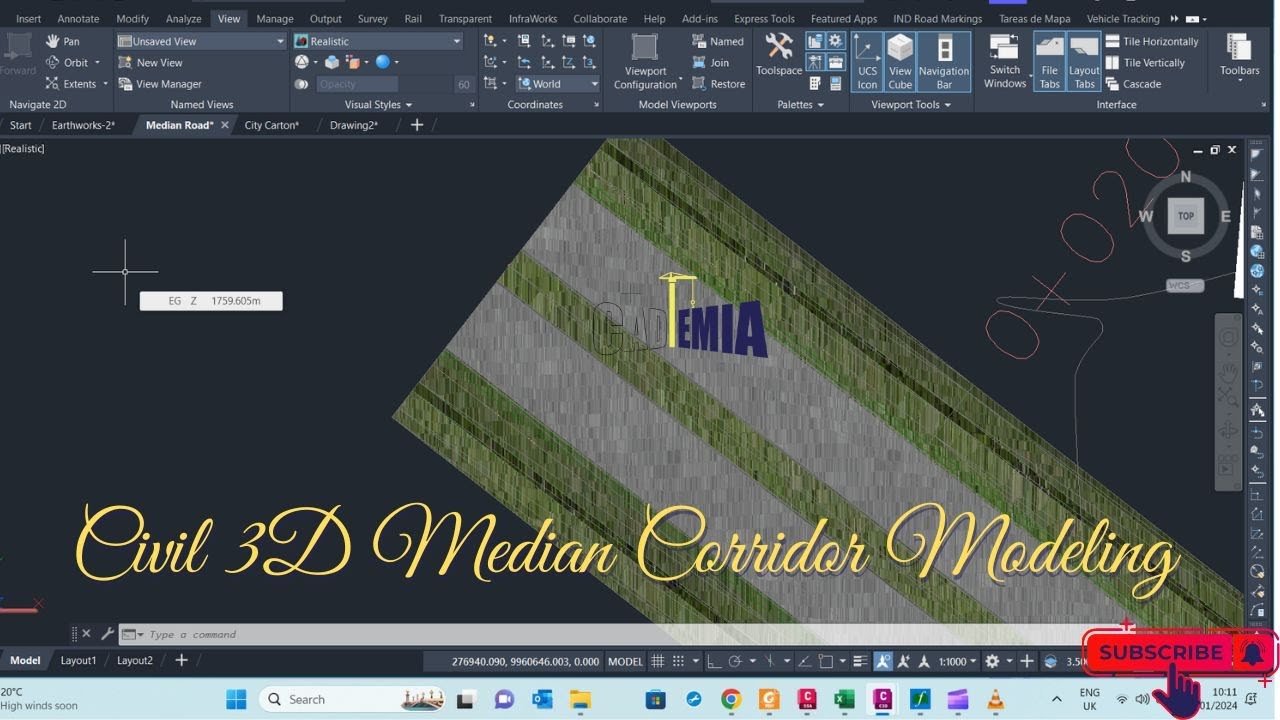 CIVIL 3D MEDIAN CORRIDOR MODELING