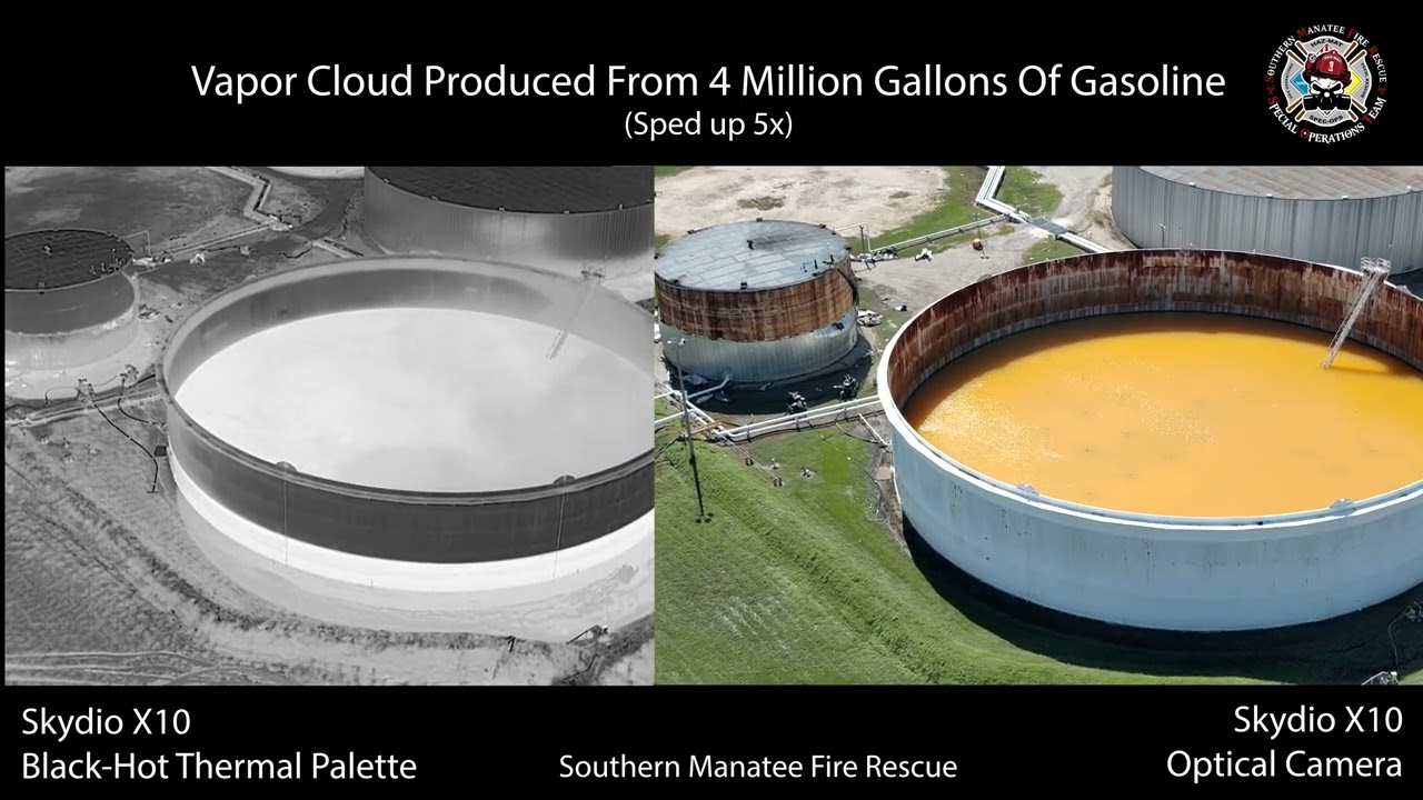 Drone-Thermal Imaging View of Vapor Cloud produced from 4 million Gallons of Exposed Gasoline