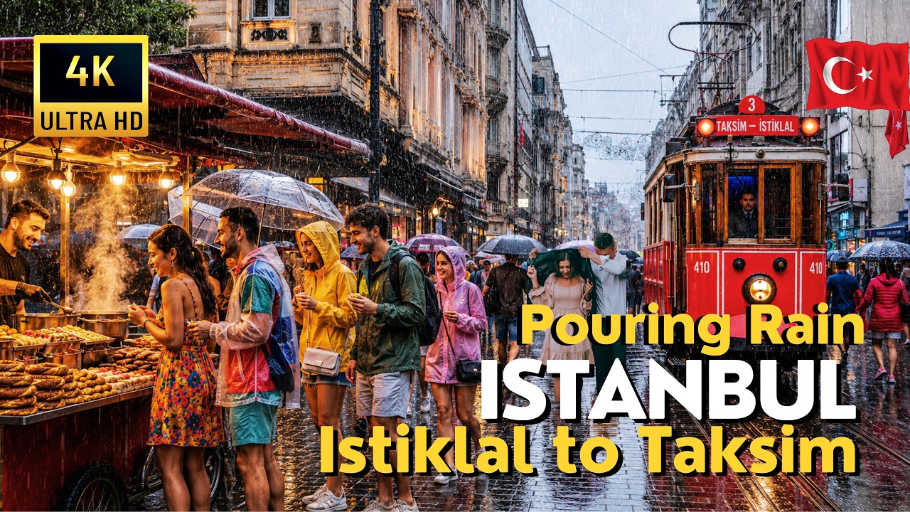 🇹🇷 Istanbul Turkey 2026 4K Walking Tour | Istiklal Street to Taksim, Crazy Pouring Rain in Summer