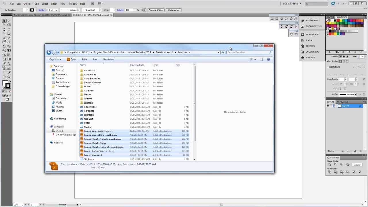Importing Roland color swatches into Illustrator