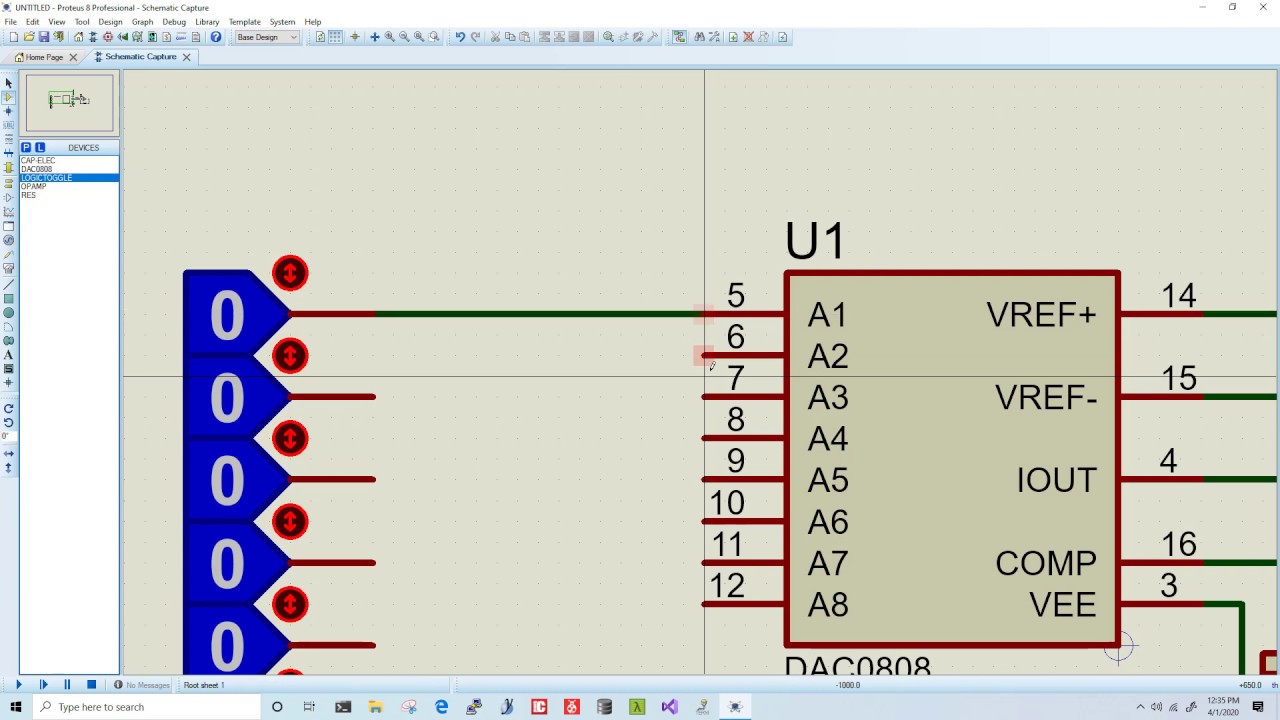 Simulating Interface of DAC0808 with Proteus.