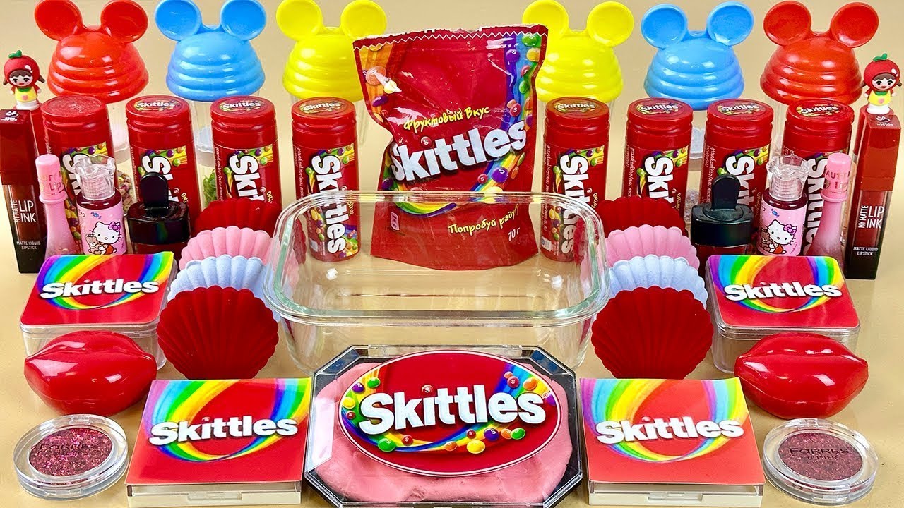 SKITTLES SLIME | Mixing Makeup and Glitter into Clear Slime. Satisfying Slime Video.