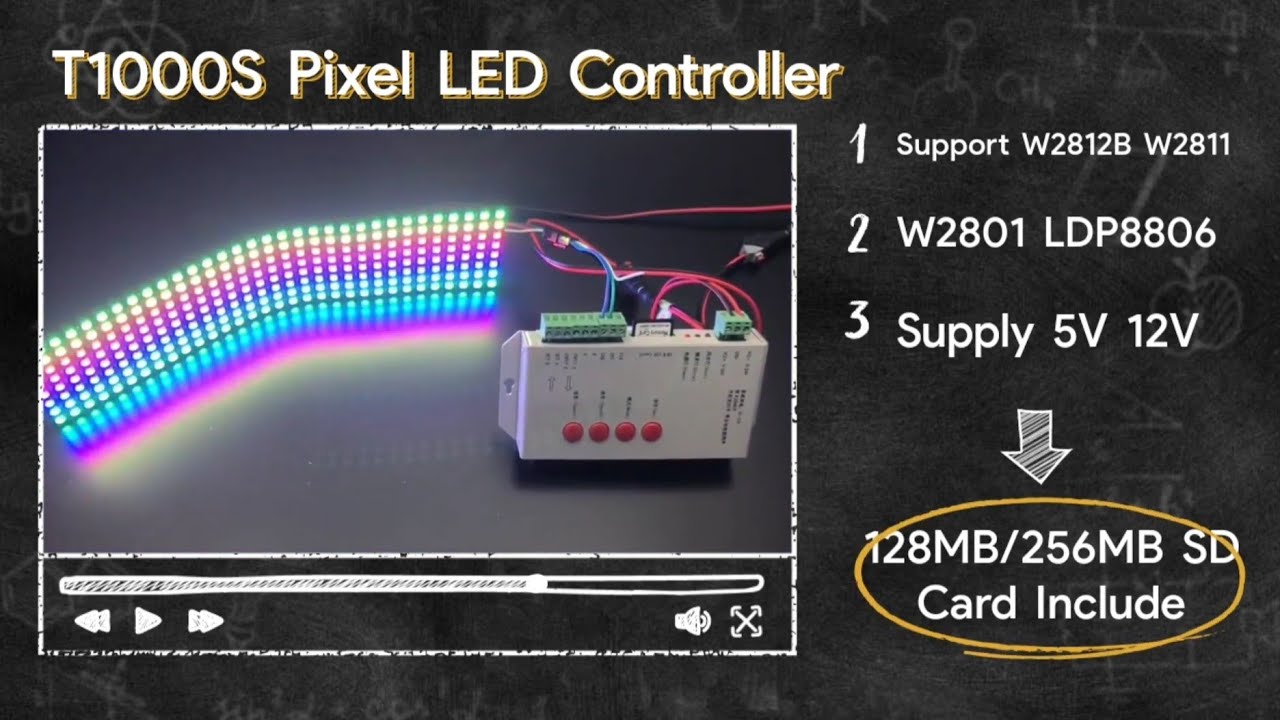 T1000S Pixel LED SD Card Controller Support APA102 WS2801 WS2811 WS2812B LPD6803 DMX512 2048 Pixel