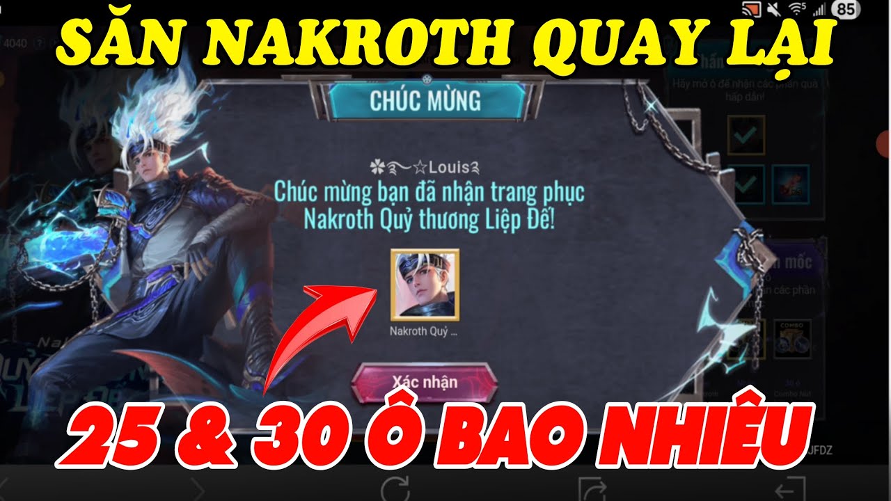 Liên Quân Chi tiết Săn Nakroth Quỷ Thương Liệp Đế 25 và 30 cần bao nhiêu quân huy