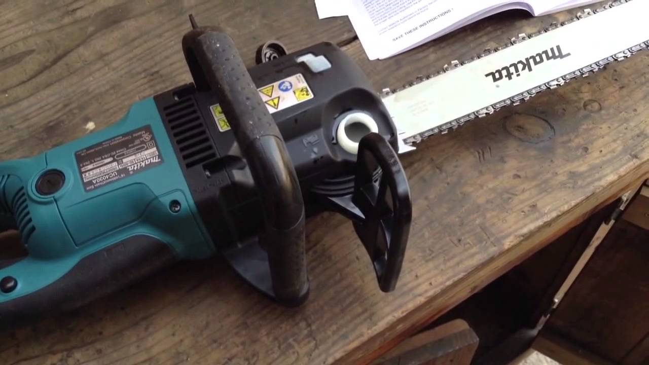 Makita UC4030A Corded Chainsaw, unboxed, assembly, operation, review