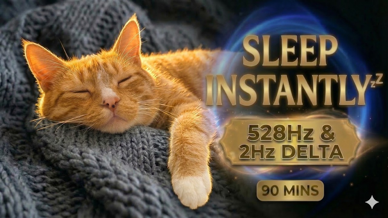 Fall Asleep in 10 Minutes😴 528Hz Solfeggio + 2Hz Delta Brainwave CURE Insomnia (90 Min Piano + Cat)