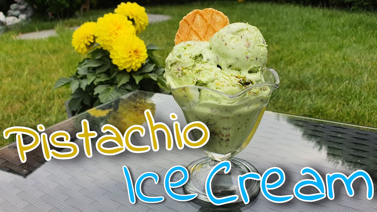 Pistachio Ice Cream | طريقة تحضير آيس كريم بالفستق وبدون ماكينة