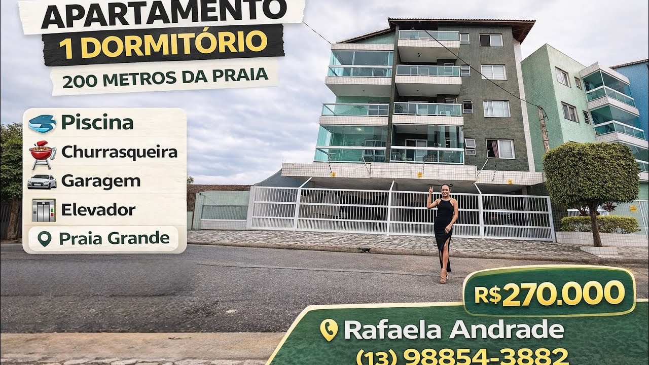 R$270.000 | apto 1 dorm | Sacada | Piscina e Churrasqueira | Elevador | Praia Grande. OPORTUNIDADE 
