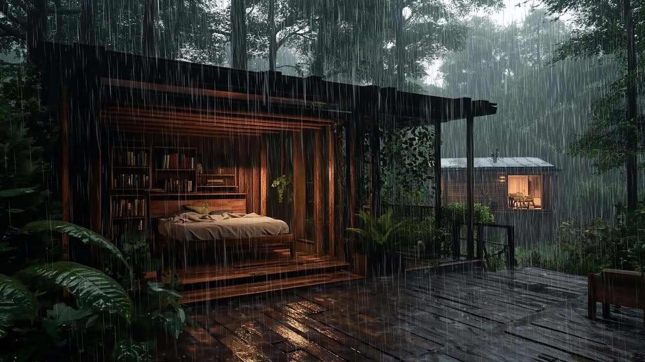 Heavy Rain in the Rainforest: Cozy Jungle Villa Ambience for Insomnia and Deep Sleep