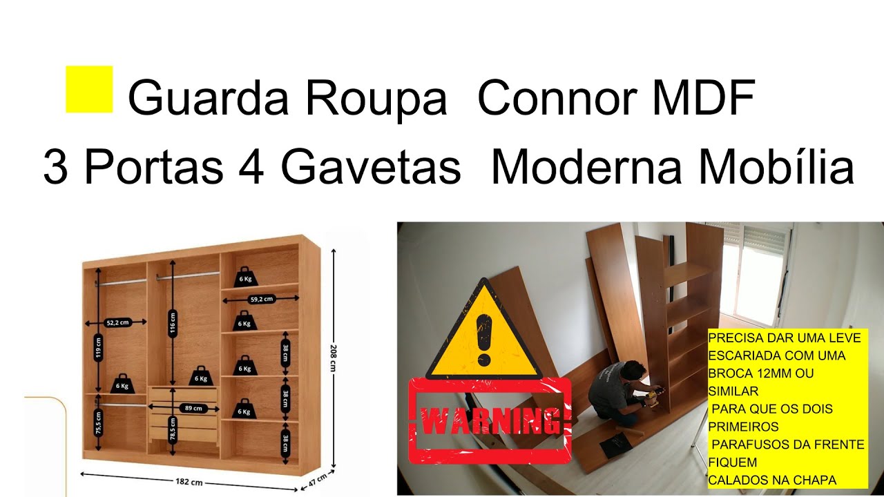 Guarda Roupas Connor 3 Portas 4 Gavetas Rufato #diy #montagem #guardaroupas #riograndedosul