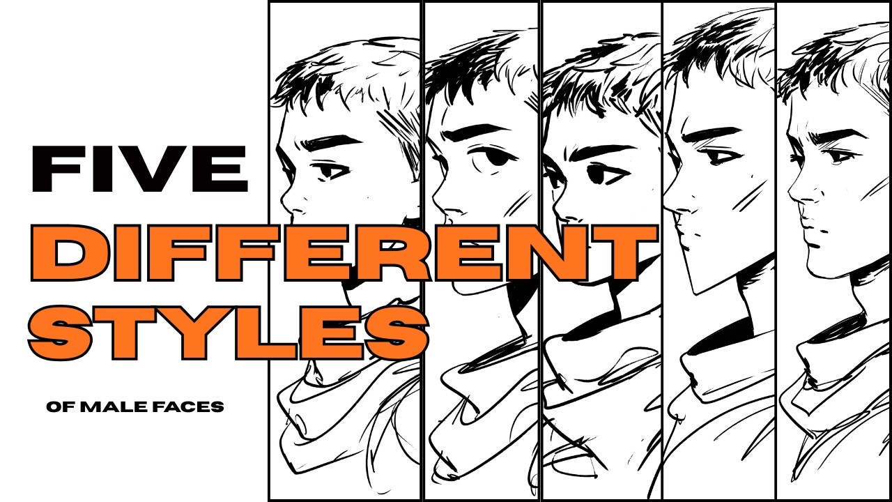 How to draw a stylised male face in 5 different ways