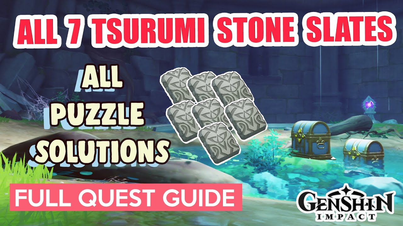 How to: ALL 7 Stone Slates Locations & Puzzle Solutions TSURUMI ISLAND | Genshin Impact