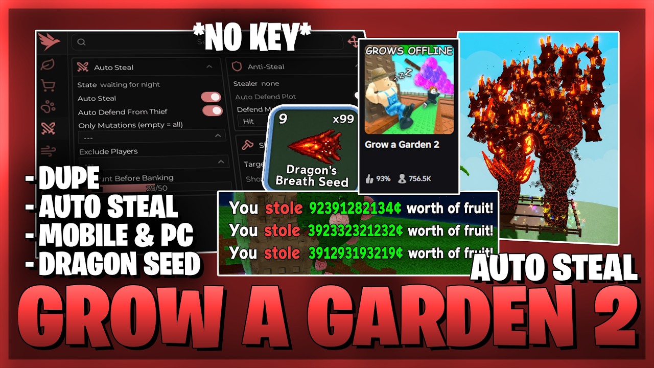Скрипт для Grow A Garden 2 &ndash; БЕЗ КЛЮЧА, автоматическое фермерство, автоматическое воровство, защи...