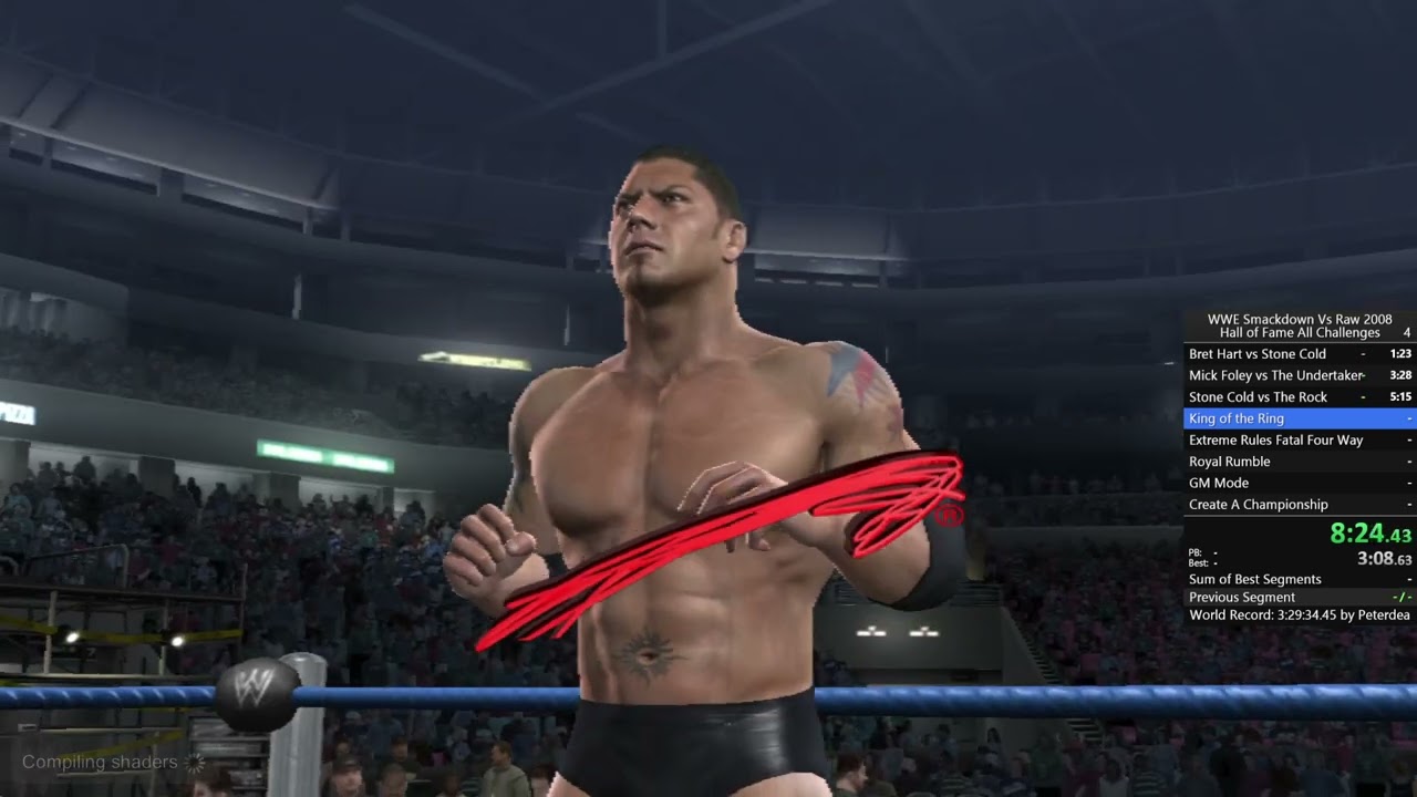 WWE Smackdown Vs. Raw 2008 Speedrun (Hall of Fame All Challenges) in 