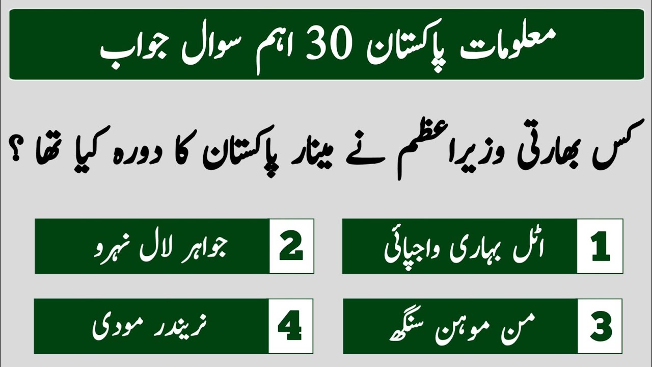 Top 30 Pakistan General Knowledge Questions Answers in Urdu | Pakistan study Mcqs with answers 2024