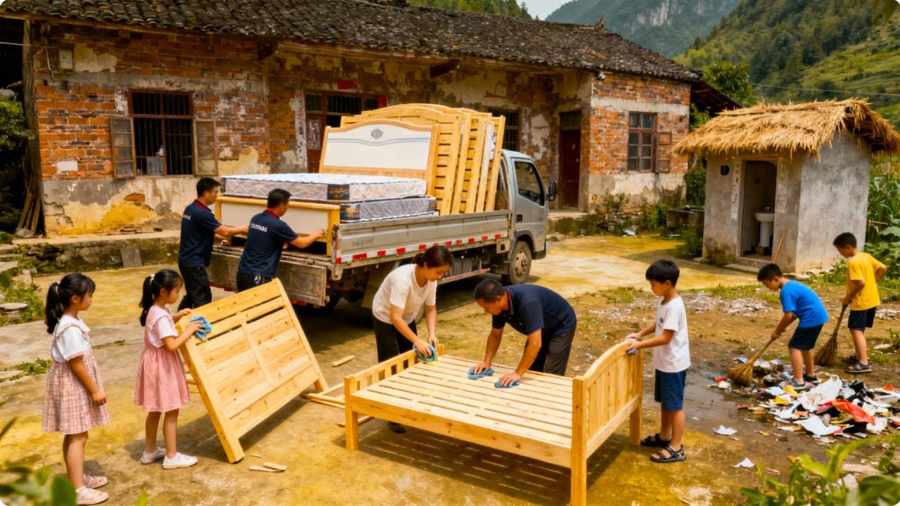 【一家七口隐居深山】妈妈请安装师傅把孩子们心心念念的床安装好了，你们觉得改造成怎么样？#农村生活#vlog#山居生活