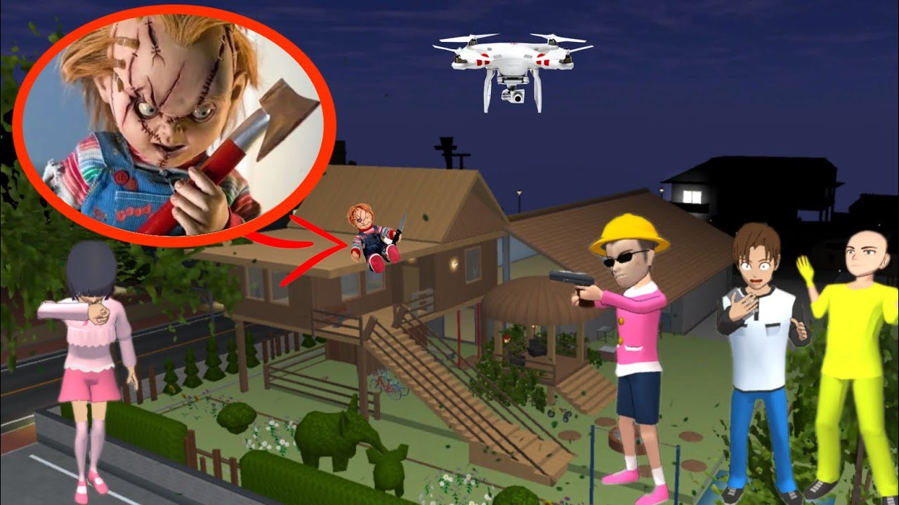 Dron Yuta Melihat Penampakan Boneka Chuky Di Rumah Angker Mio Jadi Takut Sakura School Simulator