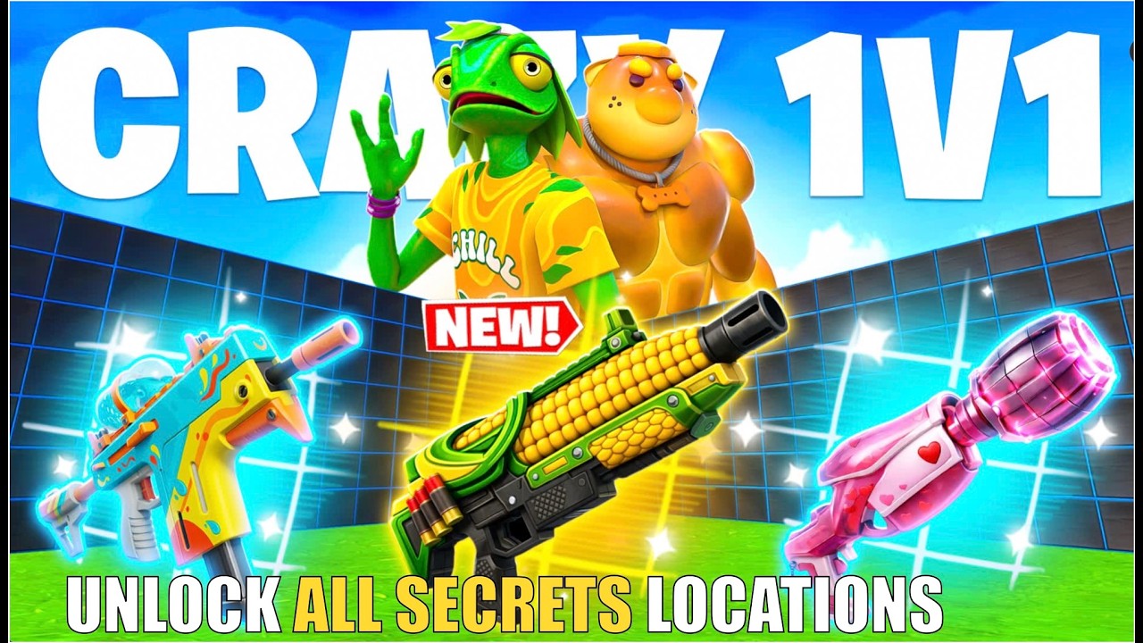 CRAZY 1V1 FFA ALL GUNS & RIDES MAP FORTNITE CREATIVE (PART 55) - FIND ALL NEW SECRETS LOCATIONS