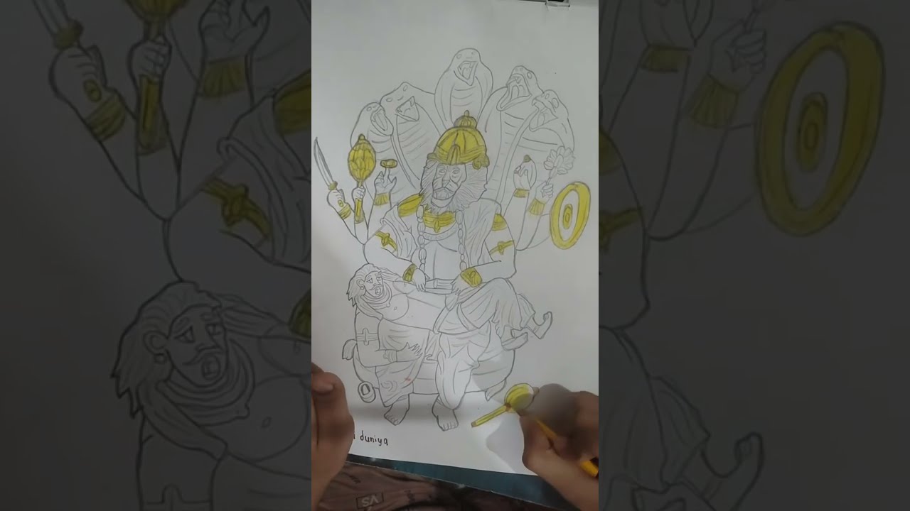Narsimha bhagwan 🙏 aur hirnyakashipu ki easy pencil ✏️ drawing & colouring step by step
