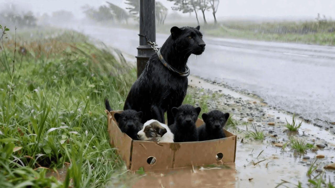 Kind Girl Rescues Abandoned Black Leopard family in the Heavy Rain