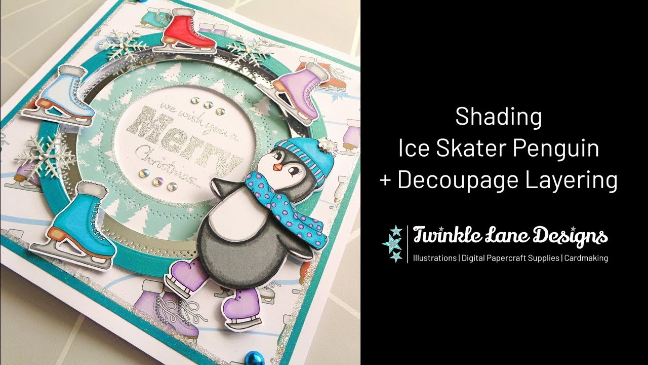 Shading Ice Skating Penguin Digi & Decoupage