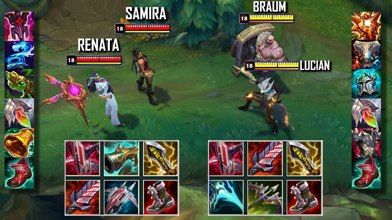 RENATA GLASC & SAMIRA vs LUCIAN & BRAUM 2v2 FULL BUILD FIGHTS! & Renata Gameplay!