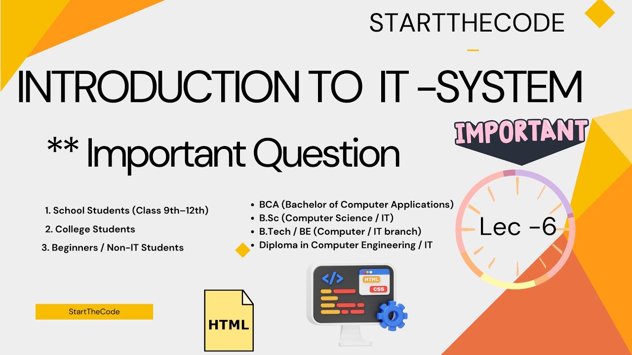 Introduction to IT System Important Questions | 100% Exam Sure | Introduction to IT | Diploma|BCA|IT