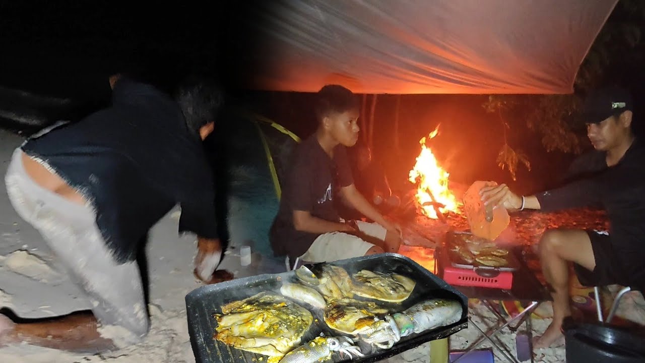 Sampai Bergelut Diatas Pasir Karena Tarikan Ikan, Langsung Diolah, | BBq Ikan Pari Mini & Cumi.