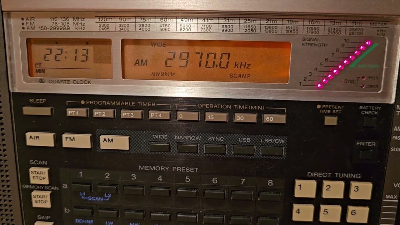 SONY ICF-2001D. 2970 кгц. Пиратская российская  музыкальная станция.