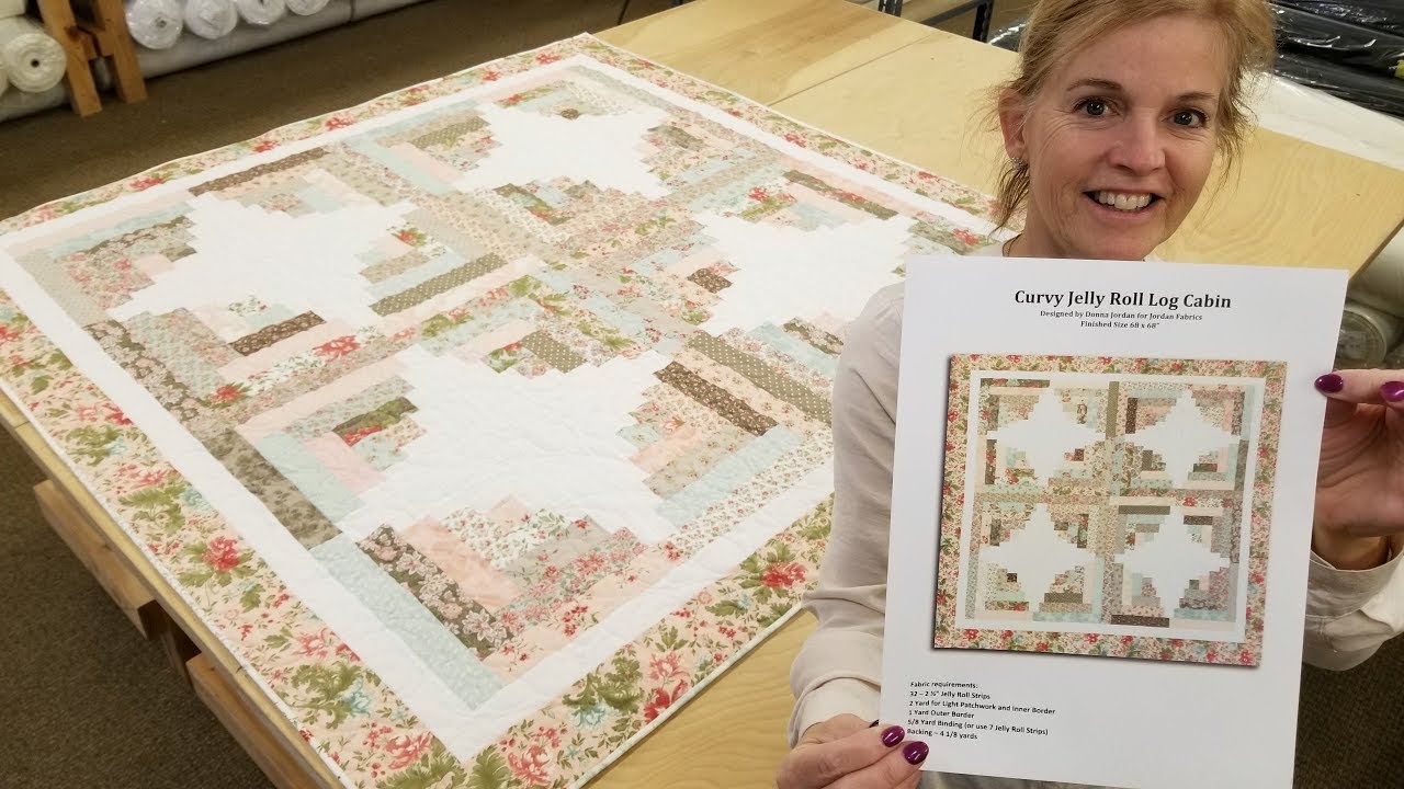 1 Jelly Roll = 1 Quilt! Donna's FREE Curvy Jelly Roll Log Cabin Pattern:)